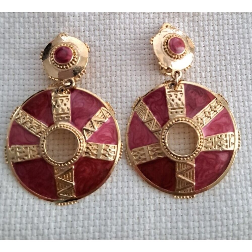 2 1/4" LONG VINTAGE DESIGNER SIGNED BEREBI BERRY ENAMEL CUT-OUT Clip EARRINGS